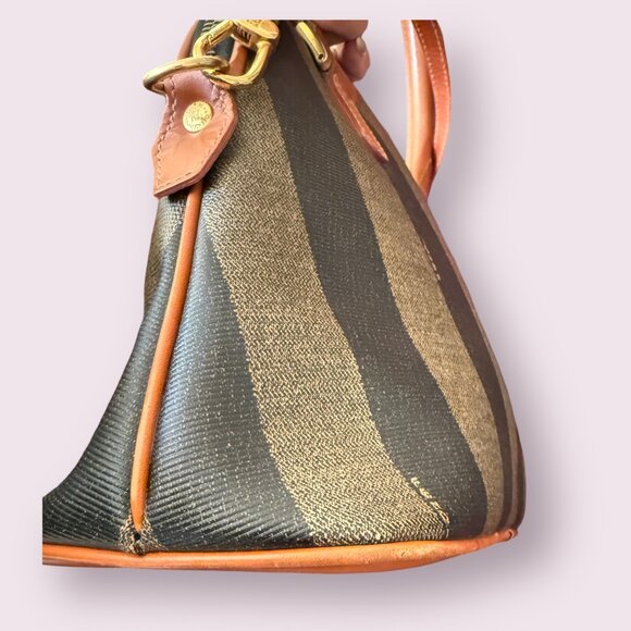 Authentic Vintage Fendi Pequin Stripe Coated Canvas Dome Bag | Leather Trim - Picture 4 of 10